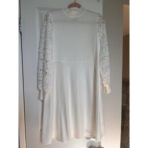 Hailey Lyn Ivory Knee Length Dress Lacey Sleeves Size Petite Large Brand New